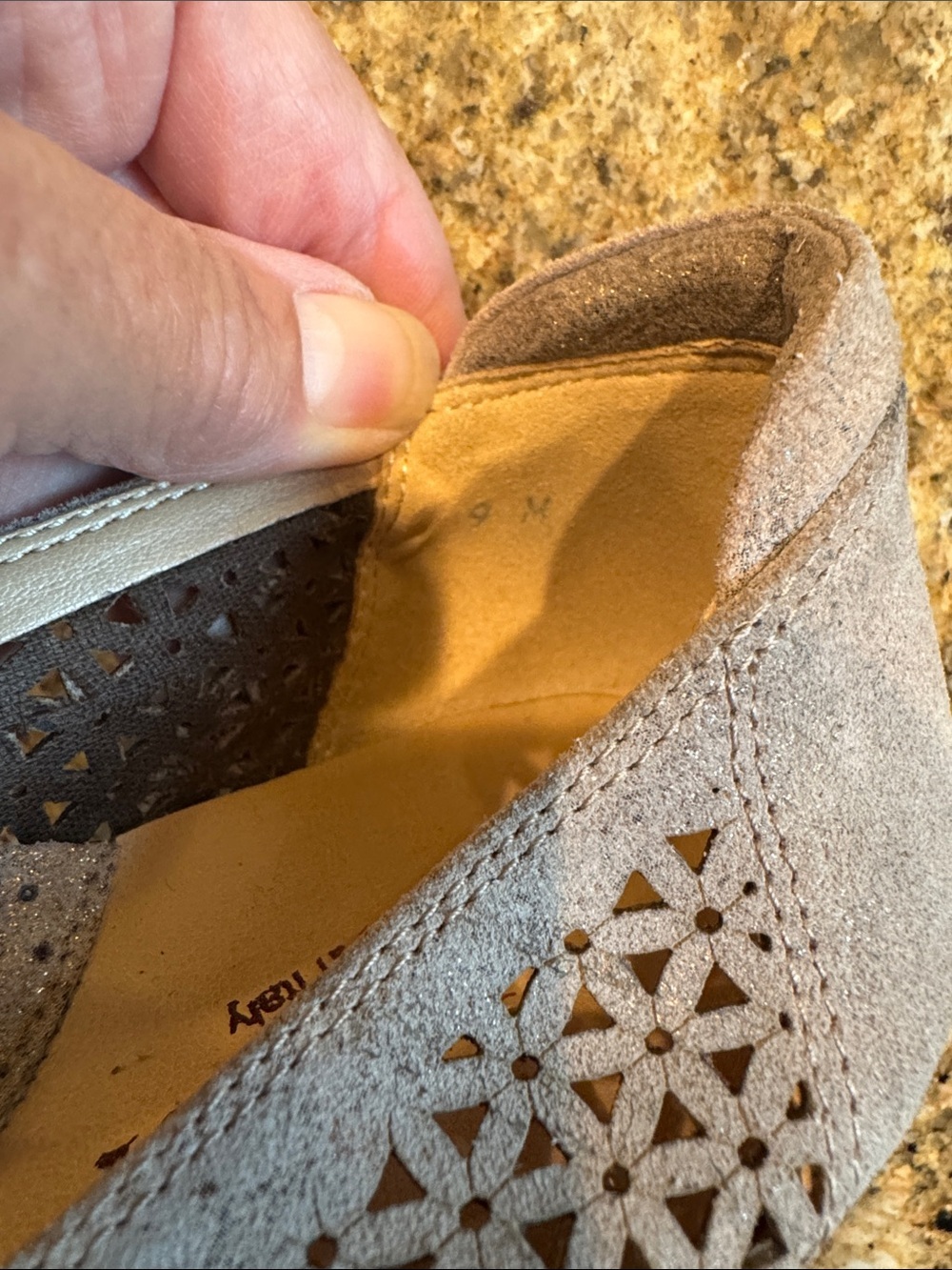 Sesto Meucci gray w/gold shimmer wash perforated leather flats. Size 9M. - Picture 7 of 7